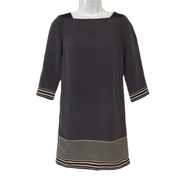 Ann Taylor Petites Black Tan Polka Dot Striped Shift Dress Size 00P - Picture 1 of 7